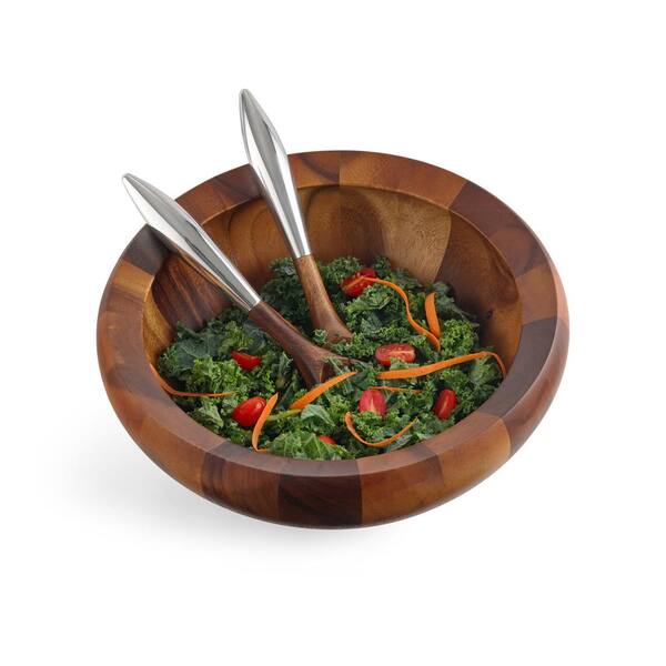 Nambe 5001 Wooden YARO Salad Bowl With Servers for sale online