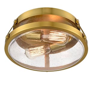 16.54 in. 2-Light Gold Flush Mount with Seeded Glass Shade and No Light Bulb Type Included (1-Pack)