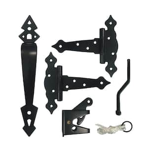 5 in. Black Galvanized Steel Decorative Ornamental Gate Hardware Kit