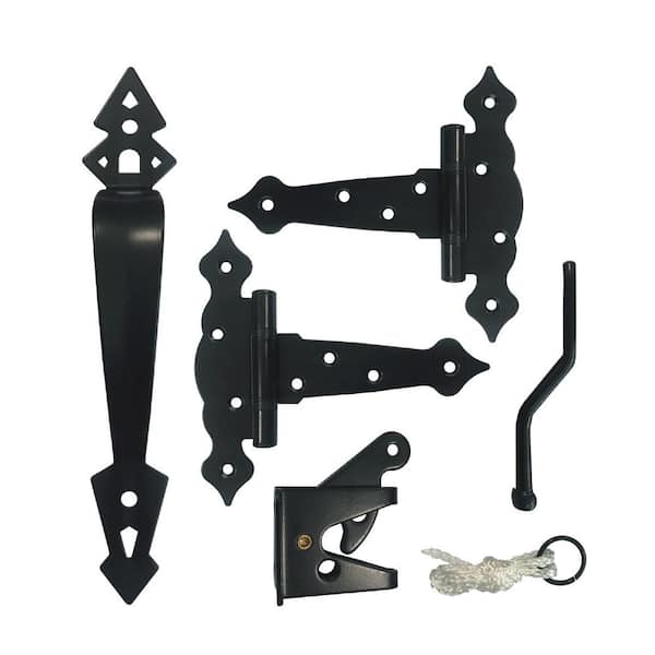 NUVO IRON 5 in. Black Galvanized Steel Decorative Ornamental Gate Hardware Kit