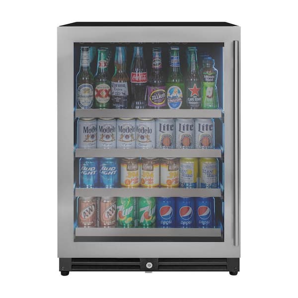 24 in. Single Zone 154-Cans Beverage Cooler in Stainless Steel with Left Hinge