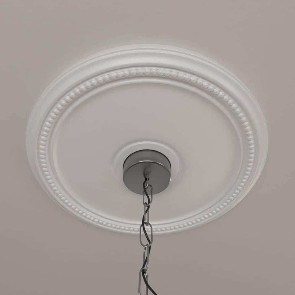 Primed Gray Round Beaded Ceiling Medallion, 18-Inch