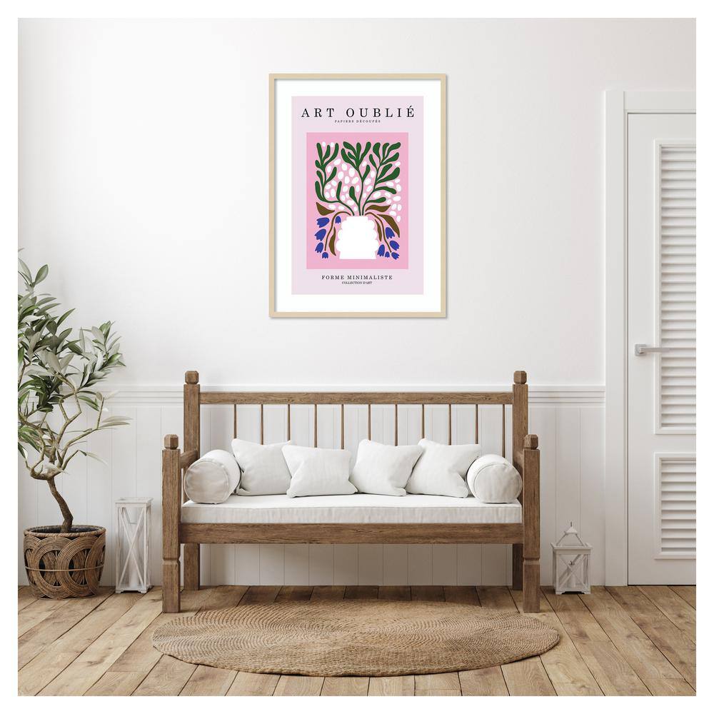 Periwinkle Flowers Minimalist Framed Poster Print in Natural Wood