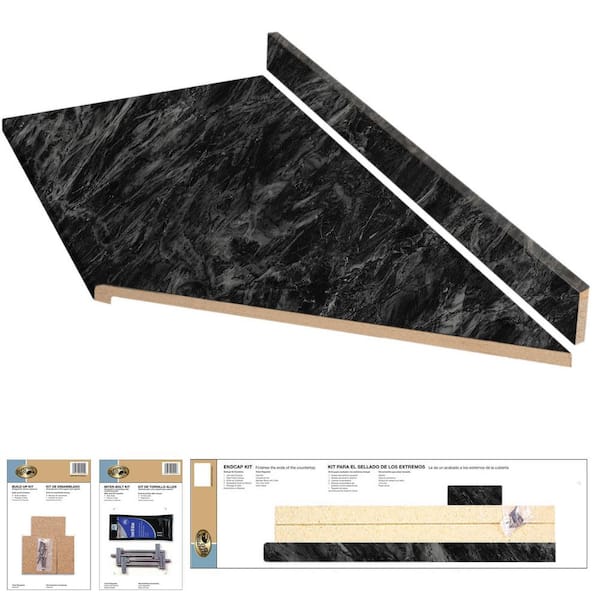 8 ft. Right Miter Laminate Countertop All-Inclusive Kit in Textured Sombra with Eased Edge and Loose Backsplash