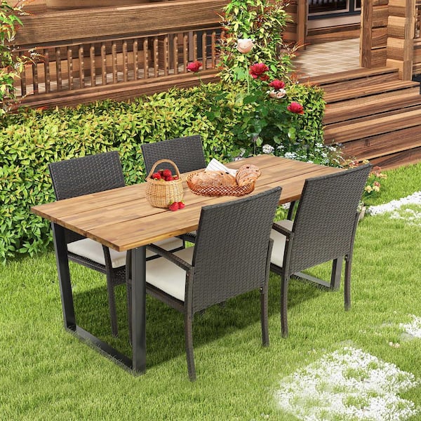 Outdoor wicker dining online set with umbrella hole