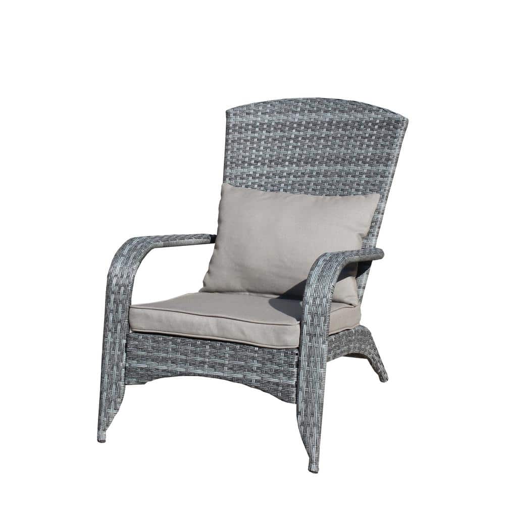 Otryad Grey Wicker Outdoor Chaise Lounge with Grey Cushions, Patio Chair for Indoor/Outdoor