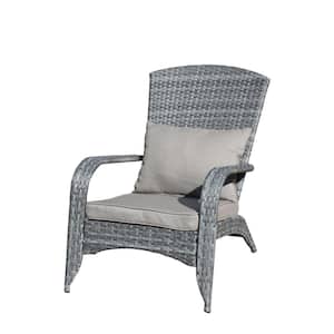 Grey Wicker Outdoor Chaise Lounge with Grey Cushions, Patio Chair for Indoor/Outdoor