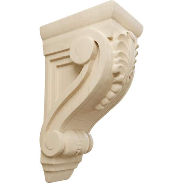 Ekena Millwork 3-3/4 in. x 2-5/8 in. x 6-5/8 in. Unfinished Wood Lindenwood Small Fig Leaf Corbel