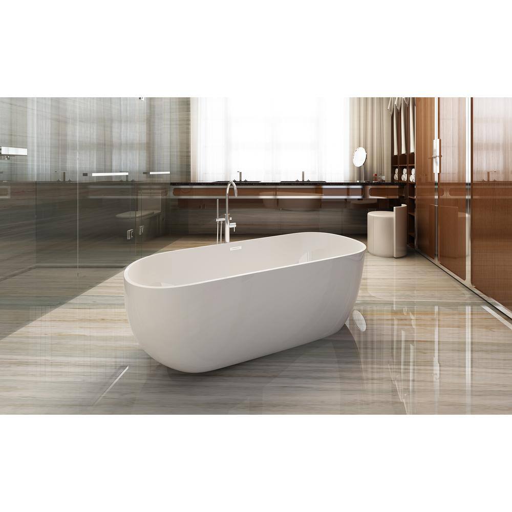 Akimoto 59 in. Acrylic Flatbottom Non-Whirlpool Bathtub with Oval in White