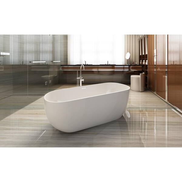Dyconn Akimoto 59 in. Acrylic Flatbottom Non-Whirlpool Bathtub with Oval in White