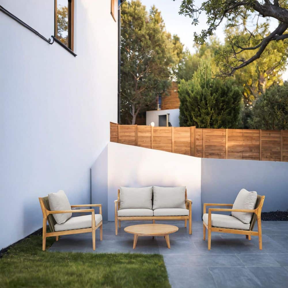 moda furnishings Spring 4-Piece Acacia Wood Patio Conversation Set With ...