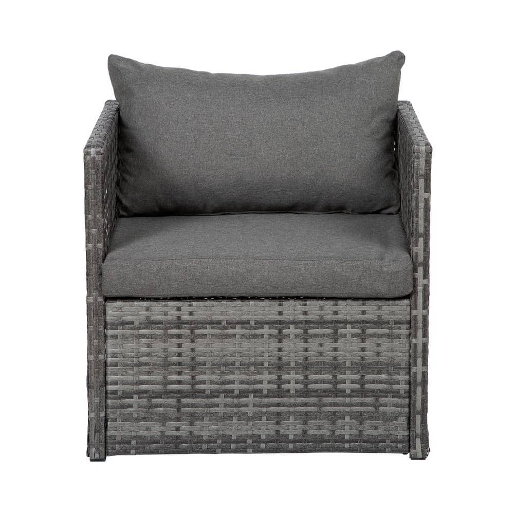 Gray 4-Piece Cushioned Rattan Patio Furniture Set with Steel Frame