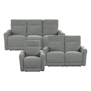 Cameron 78 in. W. Straight Arm Chenille Rectangle 3-Piece Power Reclining Sofa Set in Dove Gray