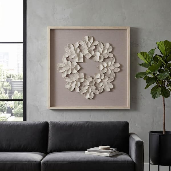 White/Ivory Clairvux Dimensional Leaf Shadowbox Framed Art Print 30 in. x 30 in.