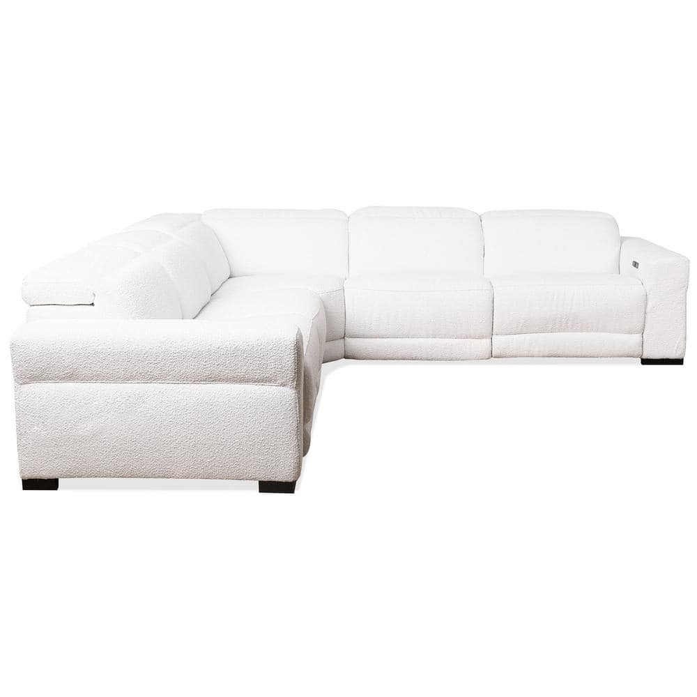 Celeste White Boucle Fabric Symmetrical Sectional Sofa with Ottoman