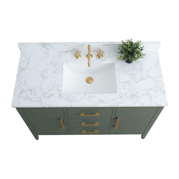 Vanity Art 48 in. W x 22 in. D x 34 in. H Single Sink Bathroom Vanity Cabinet in Vintage Green with Engineered Marble Top
