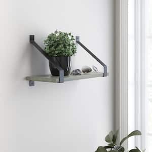 24 in. x 8 in. x 6 in. Grey Stained Solid Pine Decorative Wall Shelf with Matte Black Rustic Steel Brackets