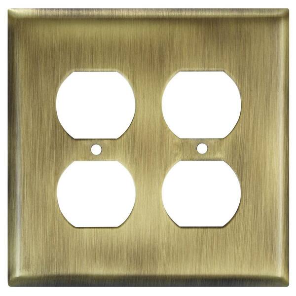 Stanley-National Hardware 2 Gang Wall Plate - Antique Brass