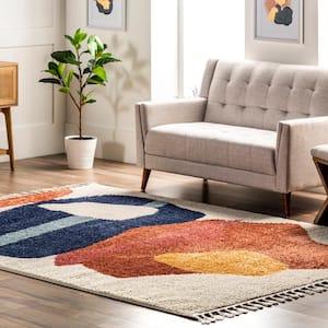 Ashton Beige Doormat 3 ft. x 5 ft. Contemporary Abstract Shag Area Rug