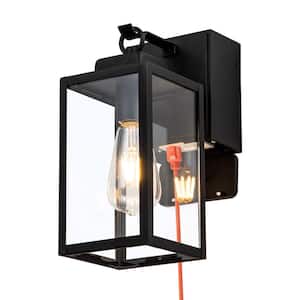 1-Light Matte Black Aluminum Hardwired Outdoor Wall Lantern Sconce with GFCI Outlet