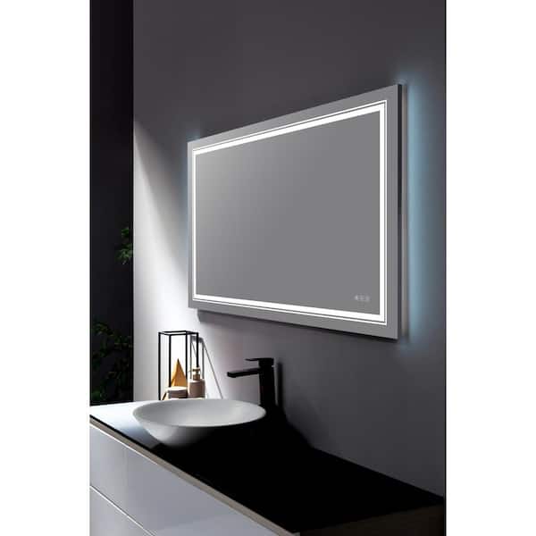 Frameless back lit LED bathroom wall mirror touch button & defogger 1200 x 800mm 