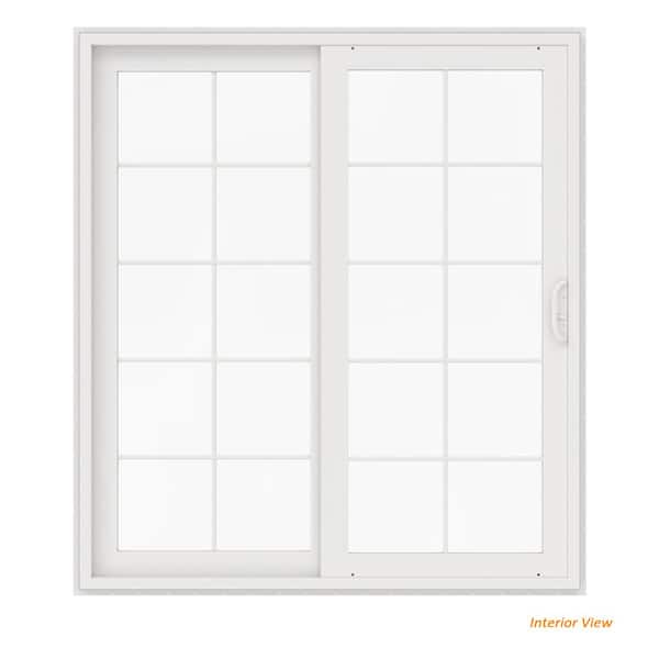 72 in. x 80 in. V-4500 White Vinyl Left-Hand 10 Lite Sliding Patio Door
