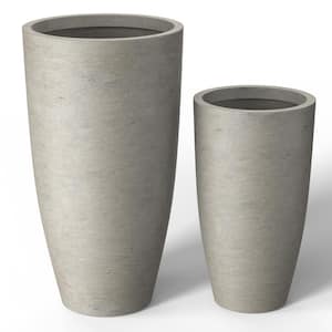 13.5 in. x 17.5 in. Dia Light Gray Extra Large Tall Round Concrete Plant Pot/Planter for Indoor and Outdoor Set of 2