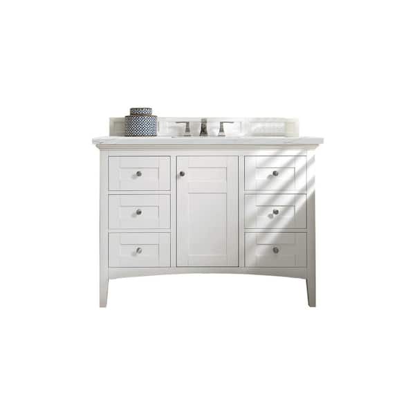 James Martin Vanities Palisades 48.0 in. W x 23.5 in. D x 35.3 in. H Bathroom Vanity in Bright White with Ethereal Noctis Quartz Top