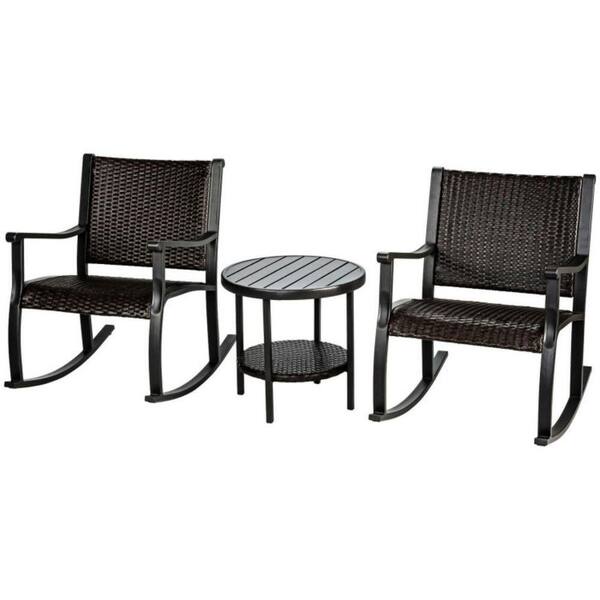 Alpulon 3-Piece Furniture Wicker Patio Conversation Set with Coffee Table and Rocking Chairs