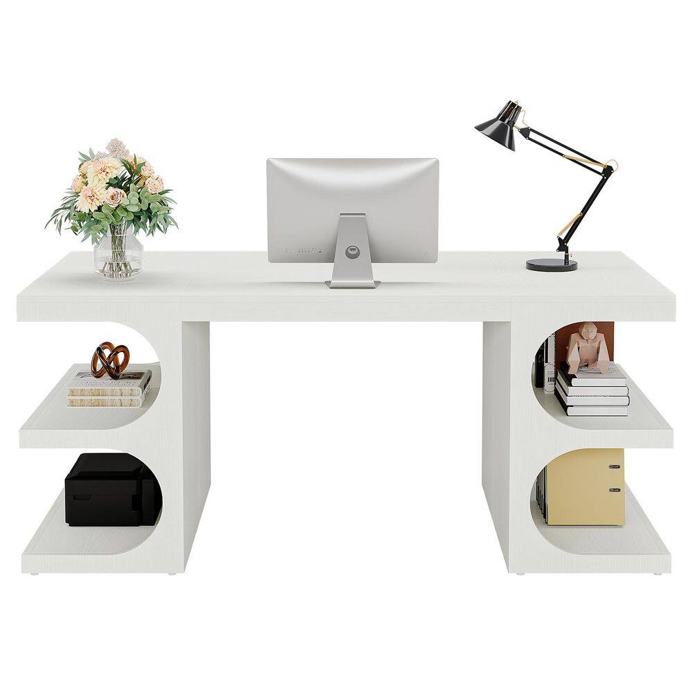 Moronia 63 in. Rectangle White Wood Executive Desk with Spacious Desktop, Large Home Office Desk