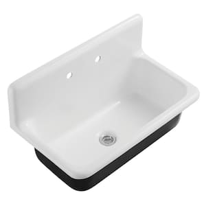Petra Galley 36 in. Wall Mount Single Cast Iron Kitchen Sink with Basket Strainer
