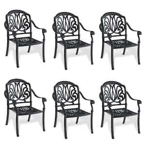 6-Piece Cast Aluminum Patio Dining Chair with Random Colors Cushions and Black Frame (6-Pack)