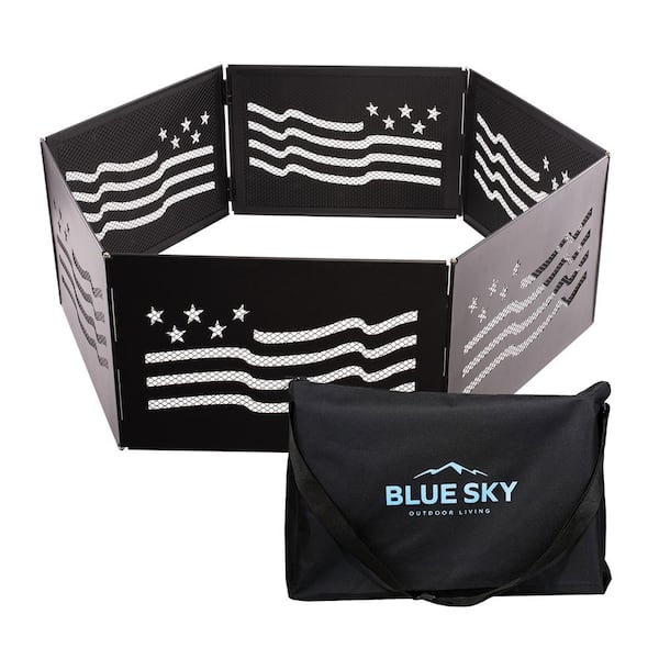 BLUE SKY OUTDOOR LIVING The Zion 36 in. x 12 in. Hexagon Steel Portable Folding Wood Fire Pit Ring with Carrying Bag - Stars and Stripes