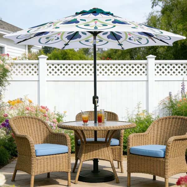 9 ft. Steel Market Crank and Tilt Patio Umbrella in Printed Pattern