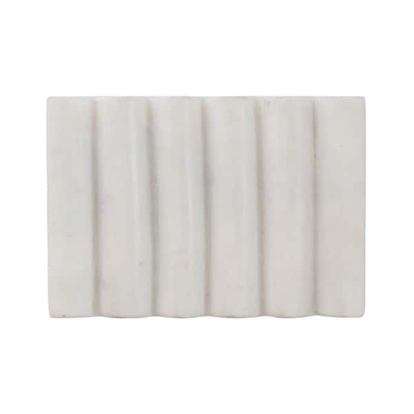 Storied Home Freestanding Carved Marble Soap Dish in White