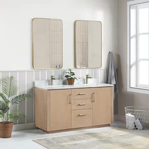 San 60 in.W x 22 in.D x 33.8 in.H Double Sink Bath Vanity in Washed Ash Grey with White Composite Stone Top