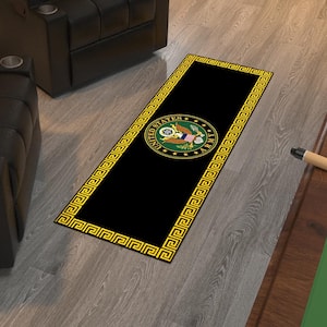 US ARMY Logo Border Washable Non-Slip 2x5 Runner Rug For Man Cave, Bedroom, Kitchen, 20"x 59", Black/Yellow