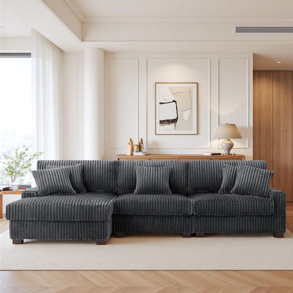 118.31 in. W Square Arm 3-piece Faux Rabbit Fur Fabric L-Shaped Left Facing Modular Sectional Sofa in. Gray