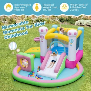 Inflatable Bounce House with Slide Jumping Area Obstacle Ball Pit with 502W Blower