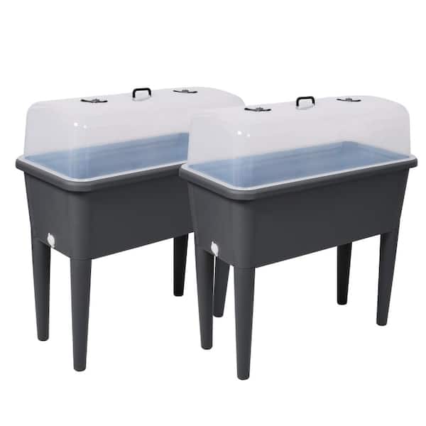 2-Piece Self-Watering Elevated Raised Garden Bed with Greenhouse Lid & Removable Legs, for Vegetables & Flowers