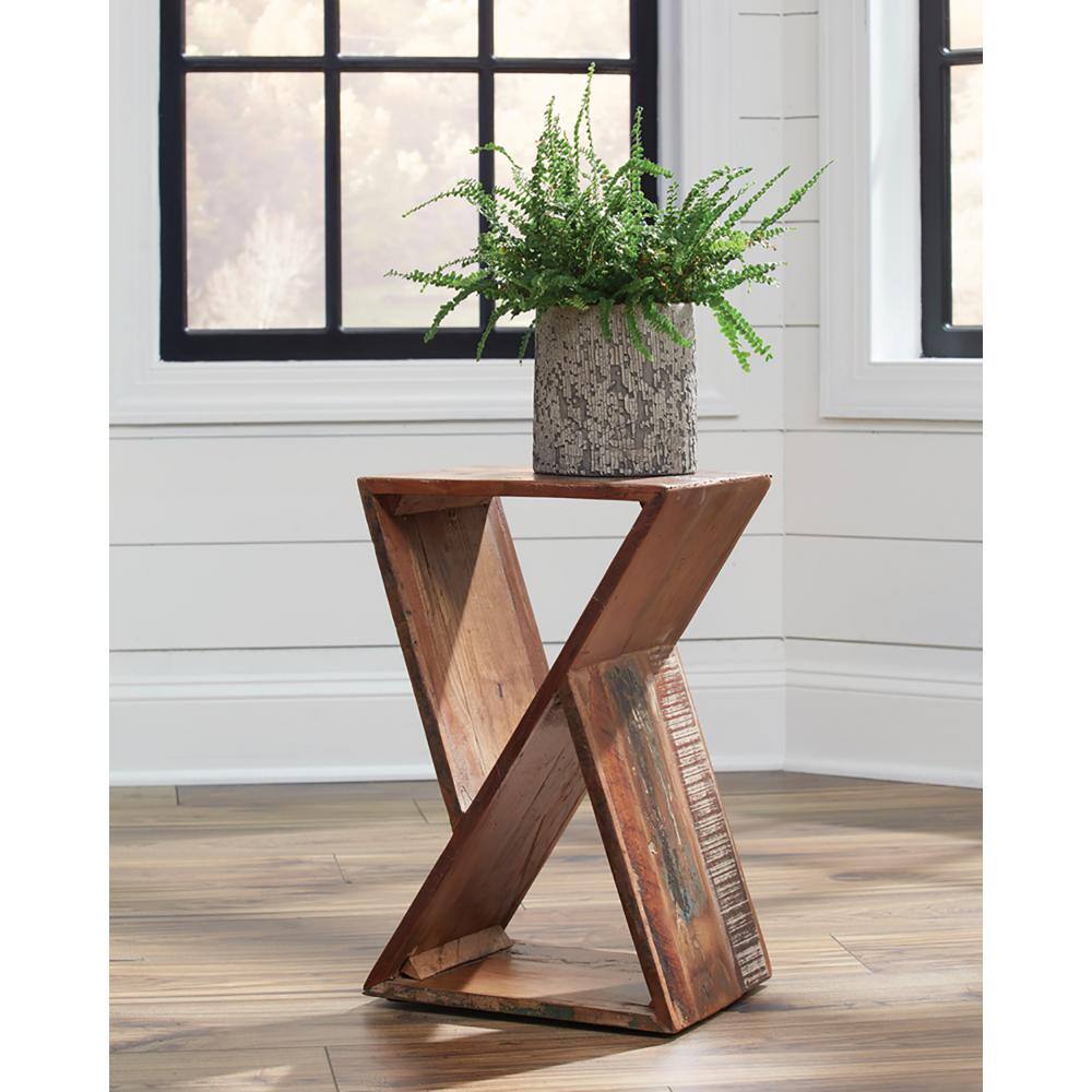 Modern Hourglass Reclaimed Wood Geometric Accent Table