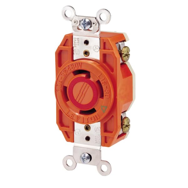 Leviton 30 Amp 480-Volt 3-Phase Flush Mounting Isolated Ground Locking Outlet, Orange