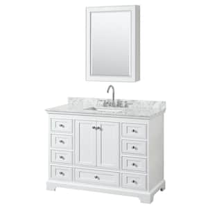 48 in. W x 22 in. D Vanity in White with Marble Vanity Top in Carrara White with White Basin and Medicine Cabinet