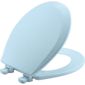 Round Enameled Wood Closed Front Toilet Seat in Dresden Blue Removes for Easy Cleaning