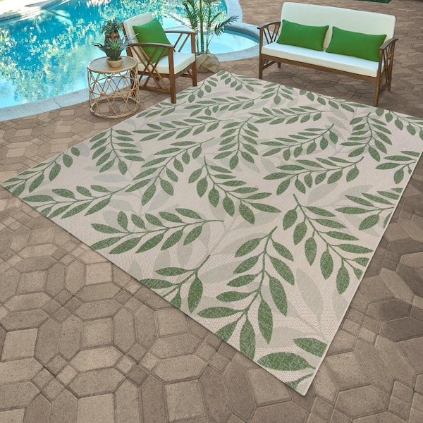 Paseo Faiza Palm 9 ft. x 13 ft. Floral Indoor/Outdoor Area Rug