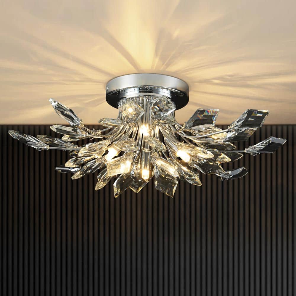 Rennnsan Esther 4-Light 21. 3 in. Chrome Crystal Semi- Flush