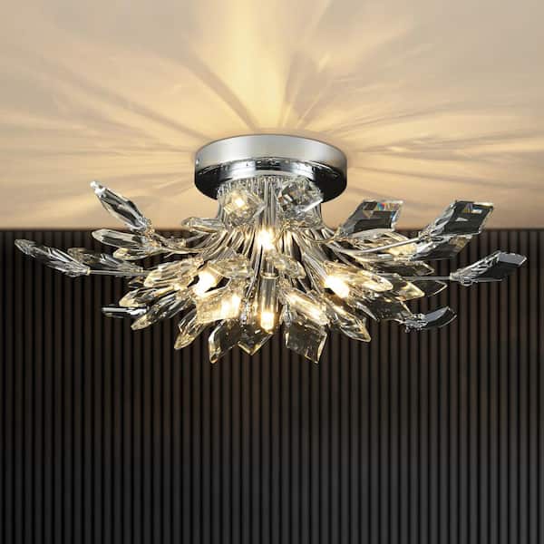 Rennnsan Esther 4-Light 21. 3 in. Chrome Crystal Semi- Flush Mount Light