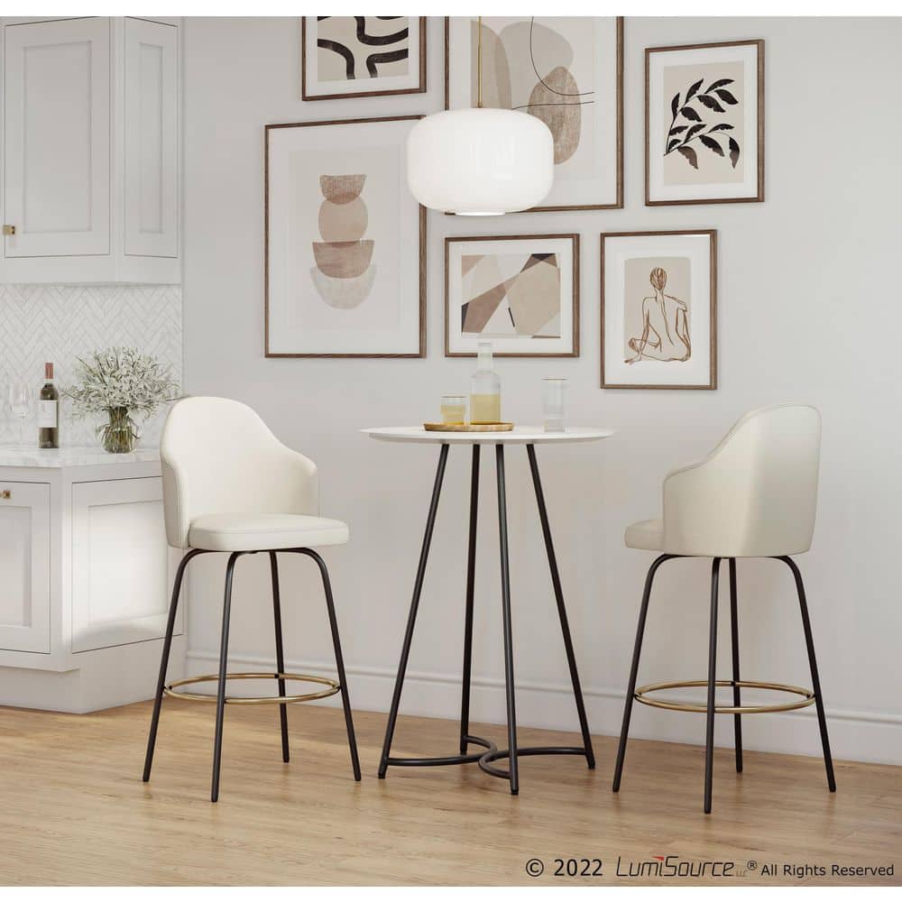 Ahoy Beige Fabric and Black Metal Swivel Counter Stool Set