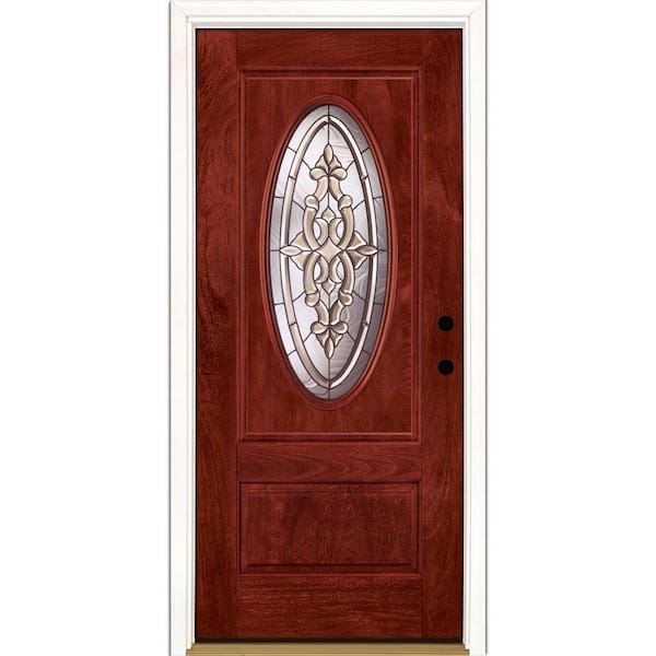 37.5 in. x 81.625 in. Silverdale Brass 3/4 Oval Lite Stained Cherry Mahogany Left-Hand Fiberglass Prehung Front Door