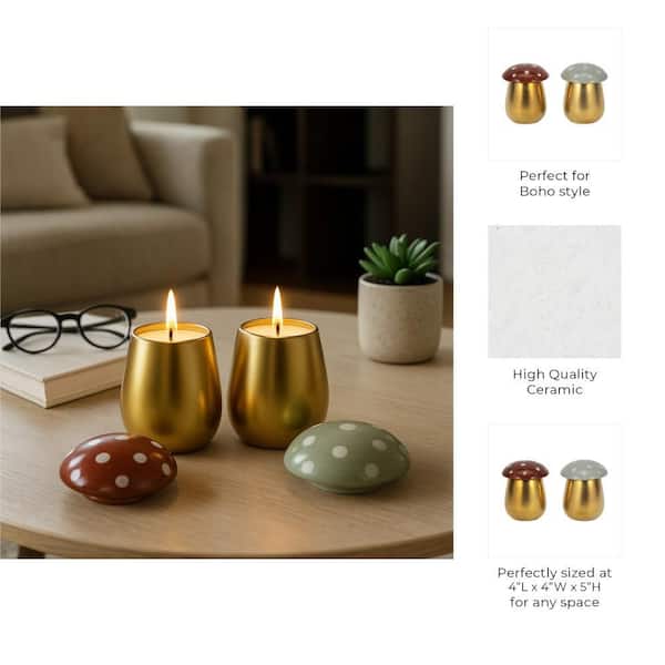 Liv & Skye 5 in. Gold Ceramic Fig & Apricot Mushroom Candle 6 Oz